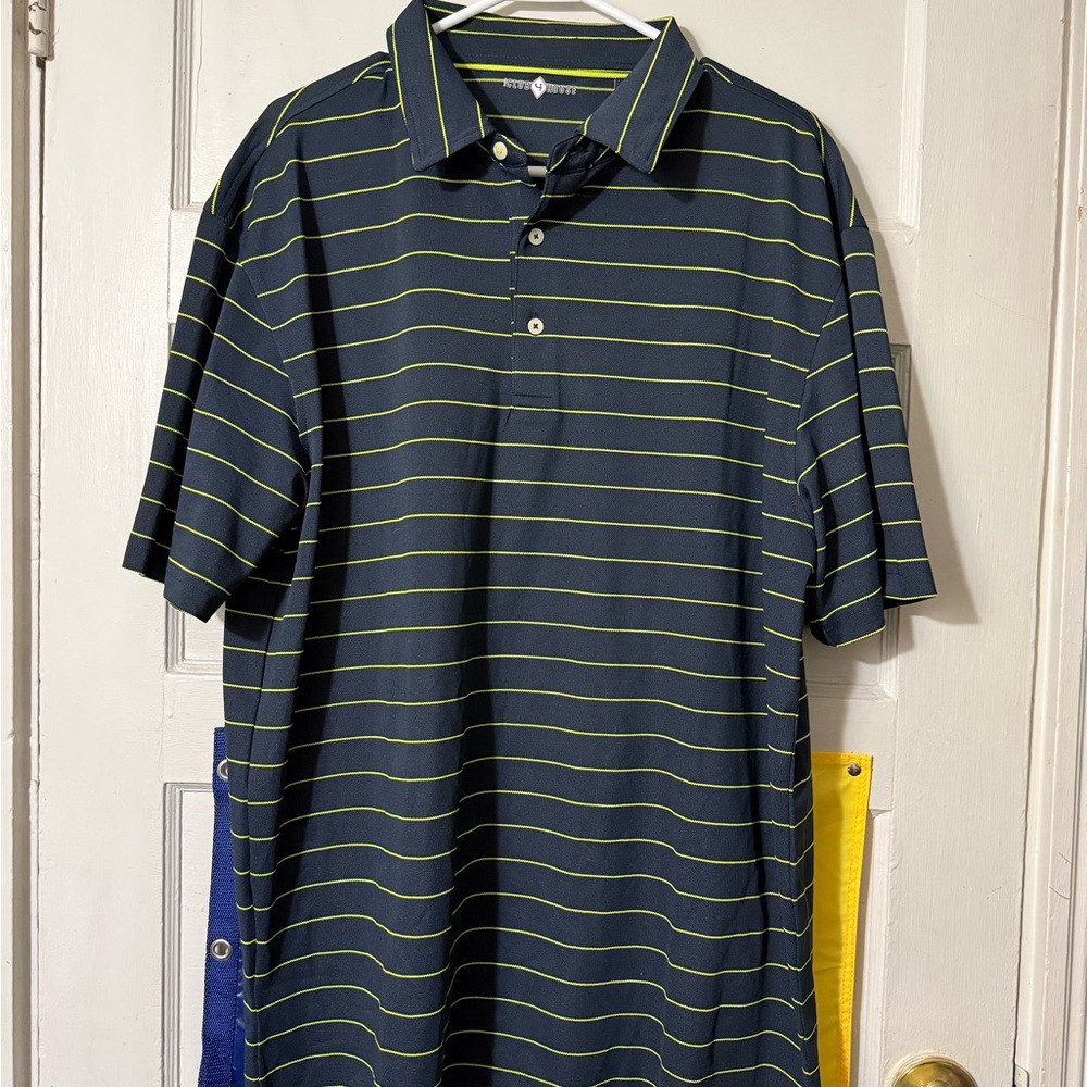 Greg Norman Collection Navy and Yellow Striped Polo